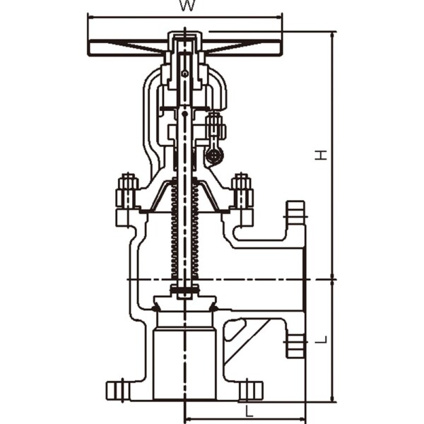 ANGLE TYPE BELLOWS SEALED GLOBE VALVE Data Dimension